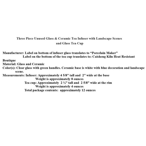 Three Piece Unused Glass & Ceramic Tea Infuser with Landscape Scenes and Glass T - Picture 8 of 8